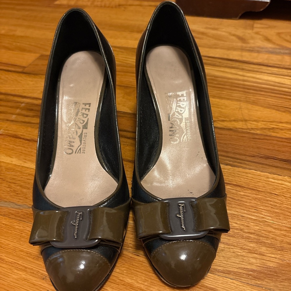 Salvatore Ferragamo Black and Brown Heels